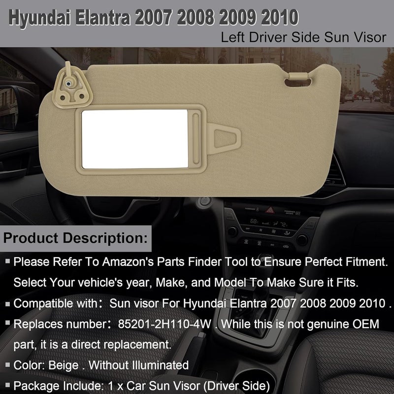 NHILES Left Driver Side Sun Visor for Hyundai Elantra - Image 3