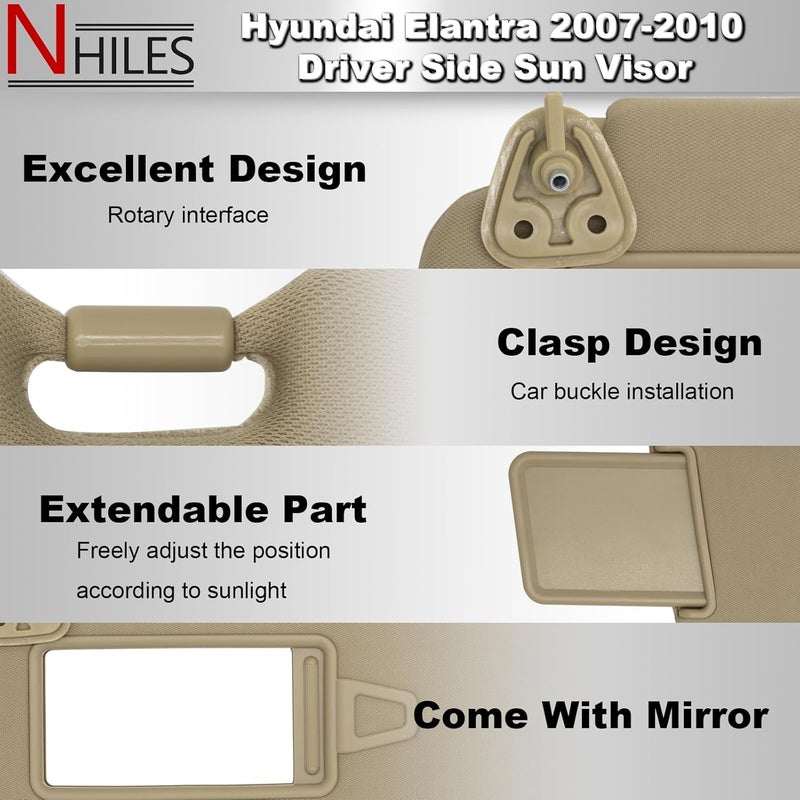 NHILES Left Driver Side Sun Visor for Hyundai Elantra - Image 2