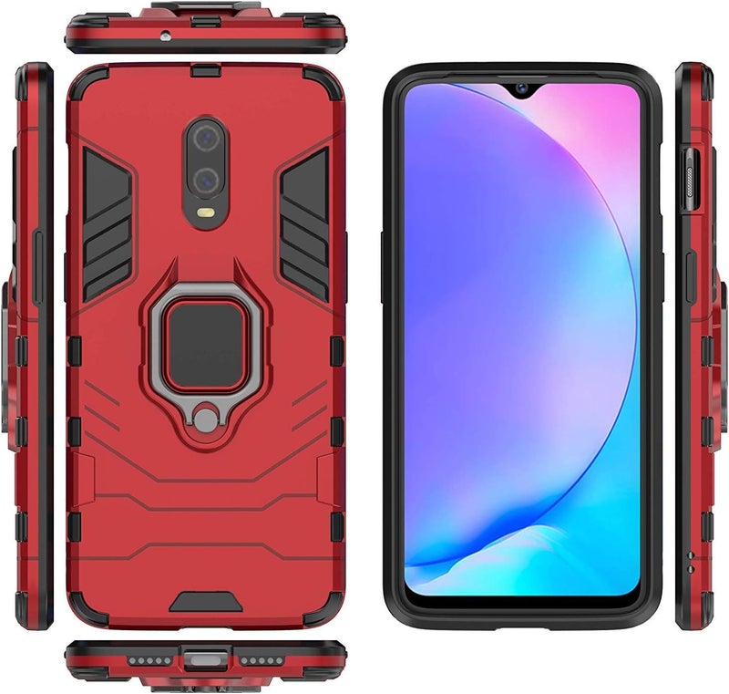 مايجين متوافق مع OnePlus 7، OnePlus 6T Case، حلقة معدنية قابضة حامل قائم مضاد للصدمات غطاء صلب (يعمل مع حامل مغناطيسي للسيارة) غطاء مزدوج الطبقات متين لـ OnePlus7، OnePlus 6T (أحمر) - Image 5