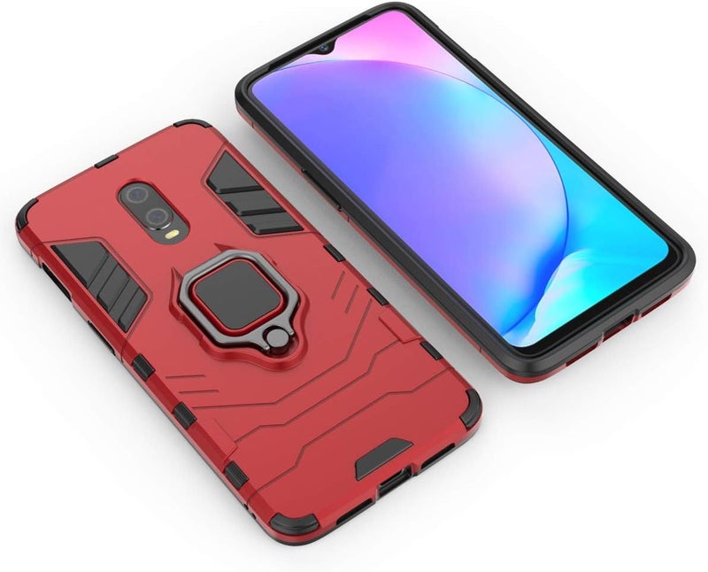 مايجين متوافق مع OnePlus 7، OnePlus 6T Case، حلقة معدنية قابضة حامل قائم مضاد للصدمات غطاء صلب (يعمل مع حامل مغناطيسي للسيارة) غطاء مزدوج الطبقات متين لـ OnePlus7، OnePlus 6T (أحمر) - Image 4