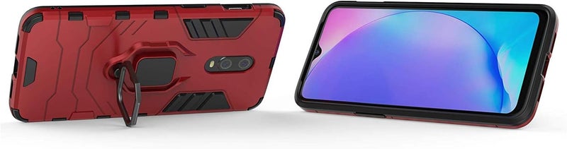مايجين متوافق مع OnePlus 7، OnePlus 6T Case، حلقة معدنية قابضة حامل قائم مضاد للصدمات غطاء صلب (يعمل مع حامل مغناطيسي للسيارة) غطاء مزدوج الطبقات متين لـ OnePlus7، OnePlus 6T (أحمر) - Image 3