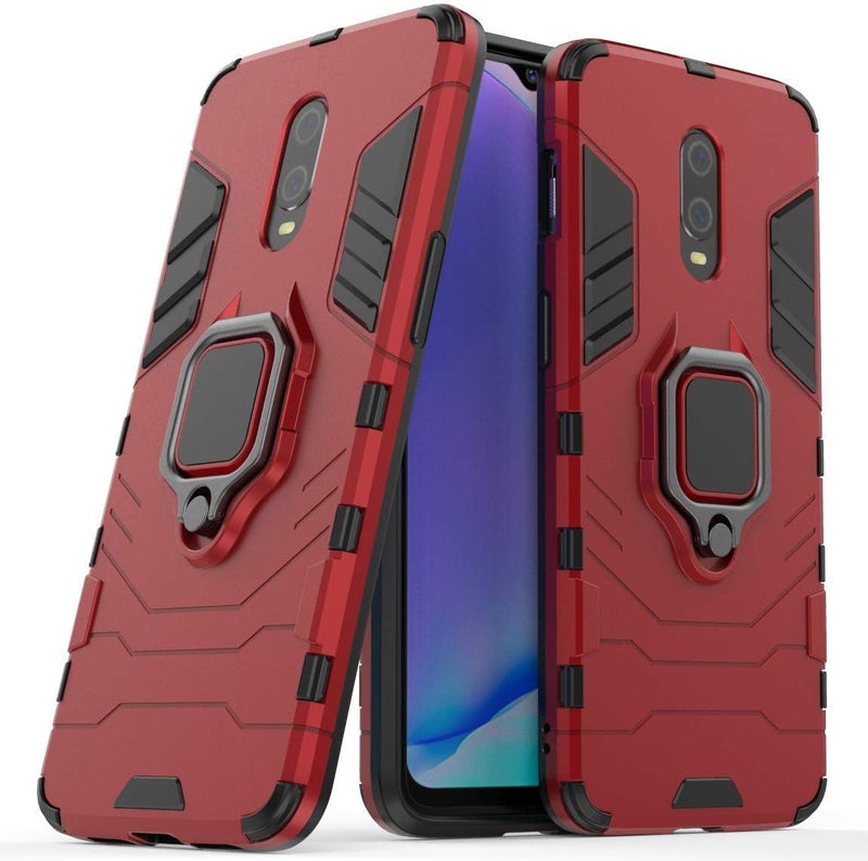 مايجين متوافق مع OnePlus 7، OnePlus 6T Case، حلقة معدنية قابضة حامل قائم مضاد للصدمات غطاء صلب (يعمل مع حامل مغناطيسي للسيارة) غطاء مزدوج الطبقات متين لـ OnePlus7، OnePlus 6T (أحمر) - Image 1