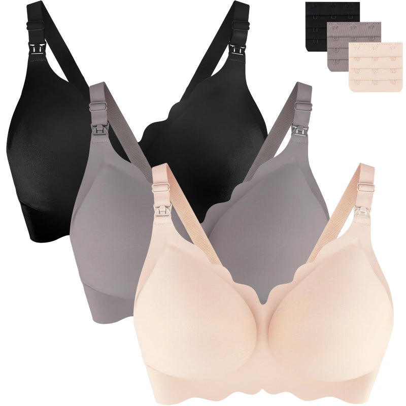 UHdod Supportive Nursing Bras for Breastfeeding with Extender, 3 Packs Seamless Wireless Maternity Bra for Pregnancy, Breastfeeding Bras for Women, Maternity Pregnancy Bras for Women L - Image 1