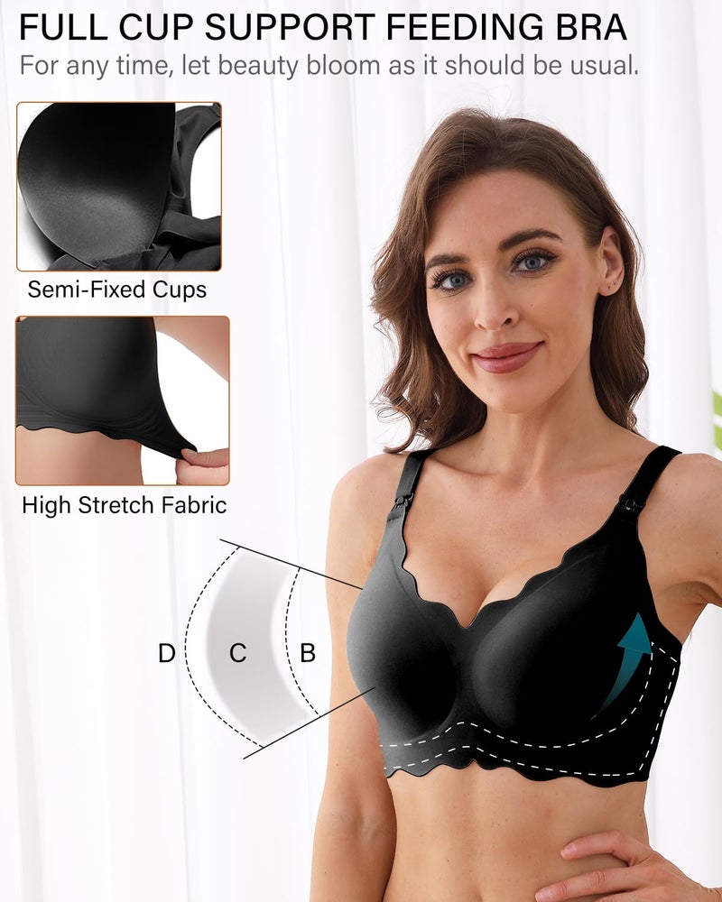 UHdod Supportive Nursing Bras for Breastfeeding with Extender, 3 Packs Seamless Wireless Maternity Bra for Pregnancy, Breastfeeding Bras for Women, Maternity Pregnancy Bras for Women L - Image 4
