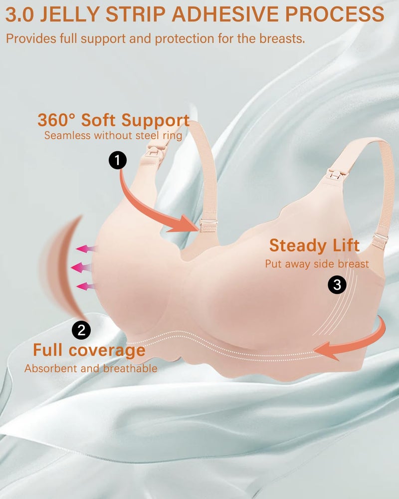 UHdod Supportive Nursing Bras for Breastfeeding with Extender, 3 Packs Seamless Wireless Maternity Bra for Pregnancy, Breastfeeding Bras for Women, Maternity Pregnancy Bras for Women L - Image 3