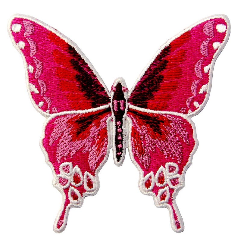 Butterfly Embroidered Badge Iron On Sew On Patch Pink