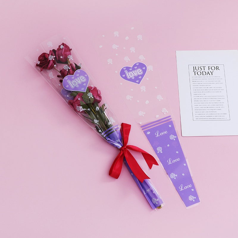 Kuntai Fresh Flowers Single Bouquet Packaging Rose Packaging Materials Heart-Shaped Trapezoidal Bag Flower Shop Paper Bag Florals - Image 1