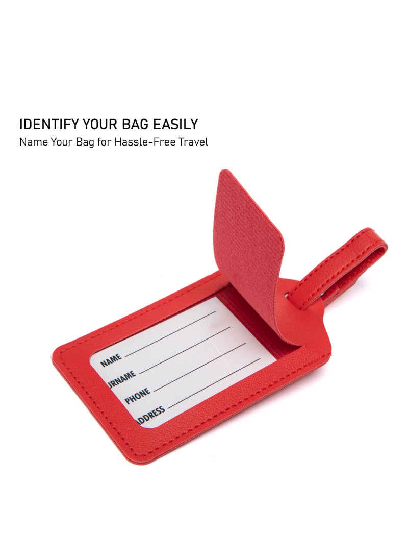 TOM CRUISER PU Luggage Tag, Travel ID Tag with Privacy Flap, Address Card, Reinforced Stitching & Secure Buckle Attachment Strap, Red - Image 2