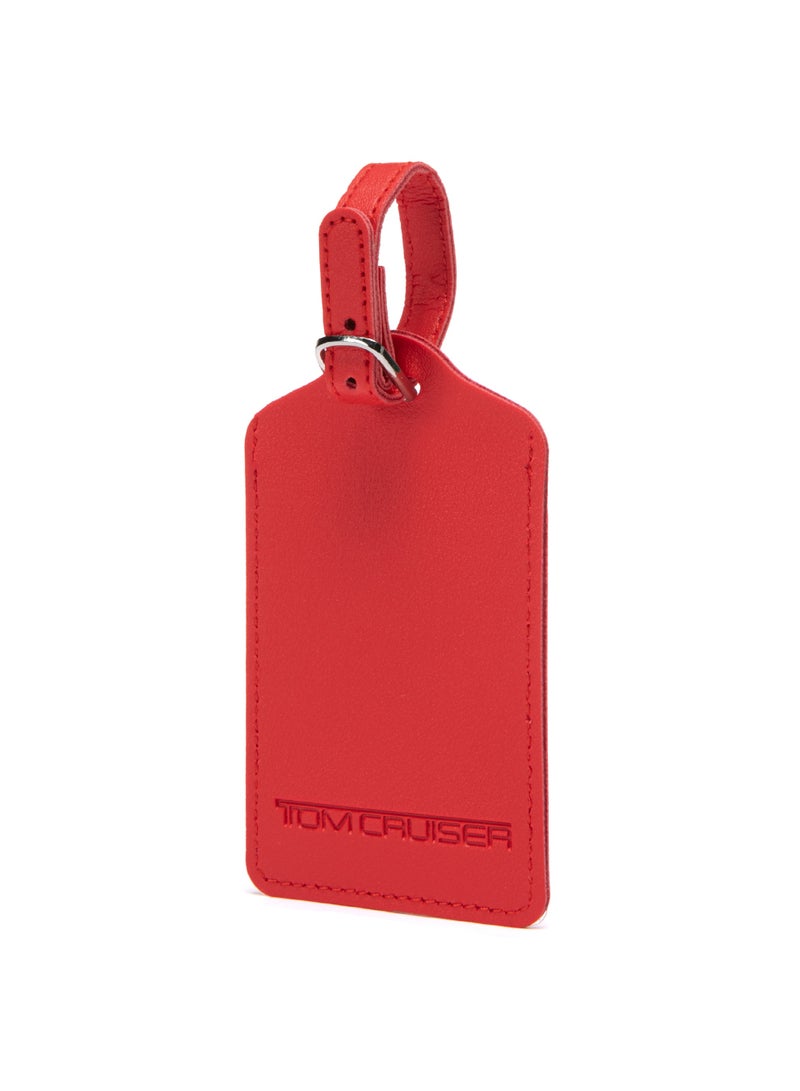 TOM CRUISER PU Luggage Tag, Travel ID Tag with Privacy Flap, Address Card, Reinforced Stitching & Secure Buckle Attachment Strap, Red - Image 1