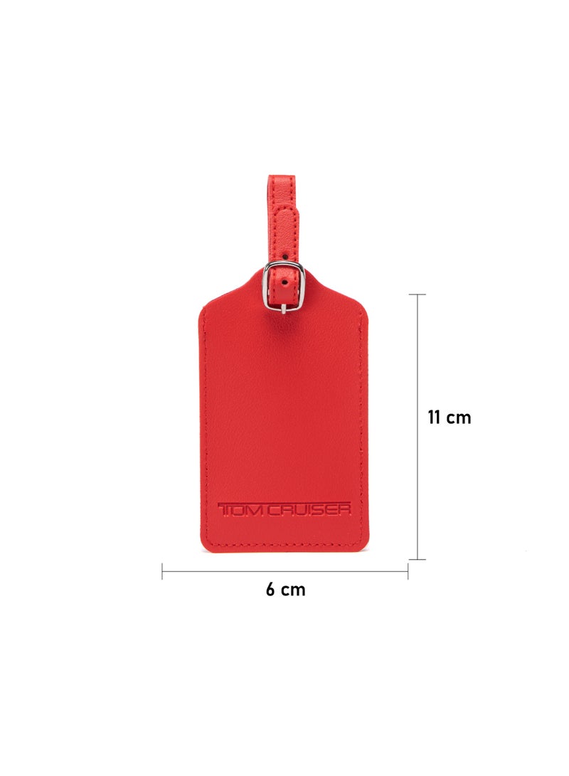 TOM CRUISER PU Luggage Tag, Travel ID Tag with Privacy Flap, Address Card, Reinforced Stitching & Secure Buckle Attachment Strap, Red - Image 4