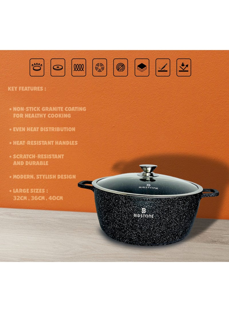 بيدستون بيِدستون قدر كبير ٤٠ سم – سعة ١٩ لتر بطبقة جرانيت غير لاصقة – غطاء زجاجي – آمن للفرن وخالٍ من مادة PFOA – طقم مكون من قطعتين لتحضير الحساء واليخنات - Image 2