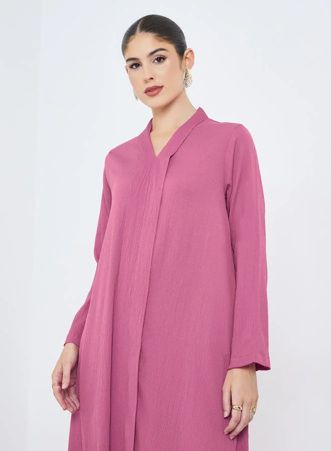 Amirah Pink Crepe V Neck Jalabiya