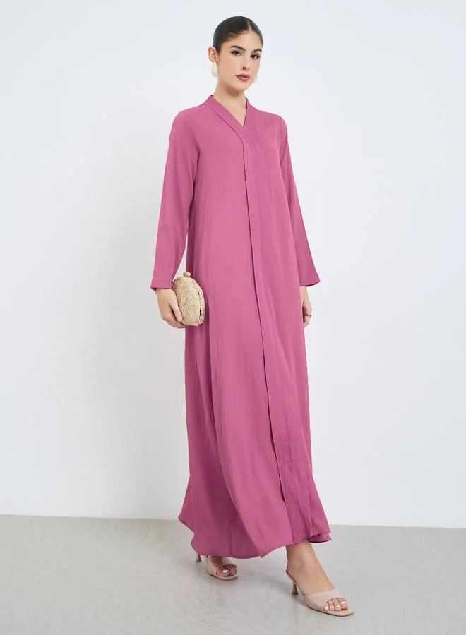 Amirah Pink Crepe V Neck Jalabiya