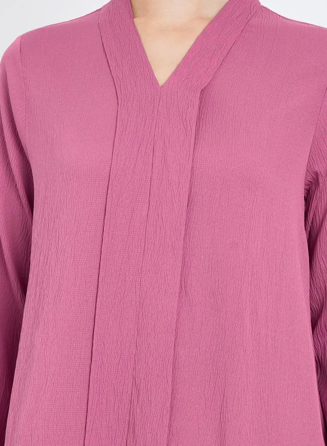 Amirah  Pink Crepe V Neck Jalabiya for Women | Best Price UAE