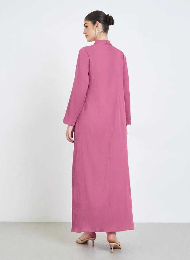 Amirah  Pink Crepe V Neck Jalabiya for Women | Best Price UAE
