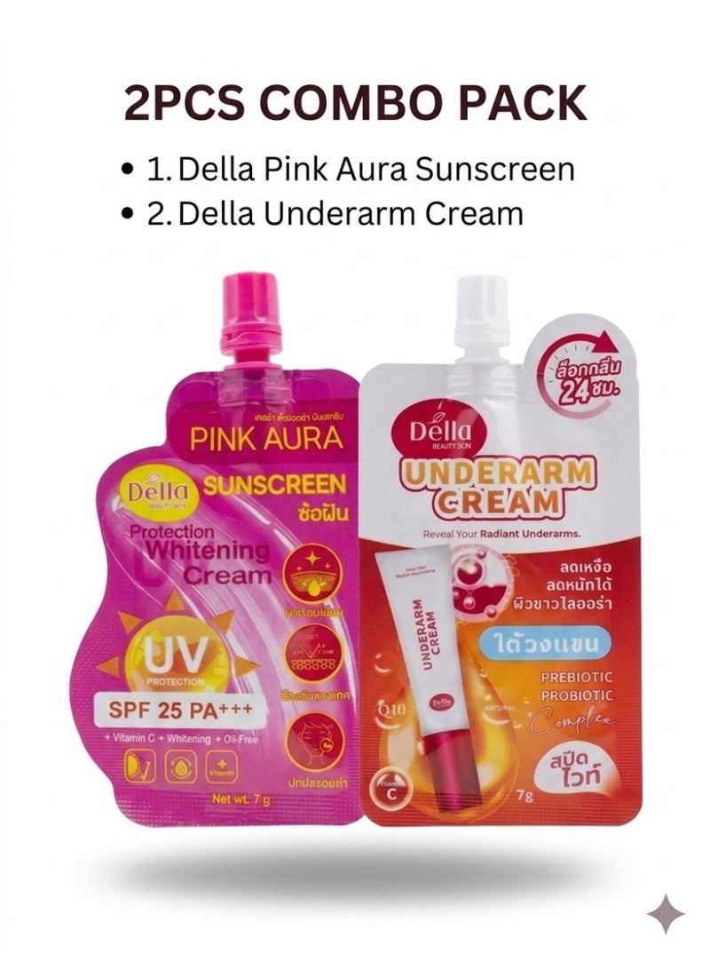 della Sunscreen SPF25 Vitamin C Face Cream + Underarm Brightening Cream 2PC Combo Daily UV Protection & Dark Spot Care - Image 1