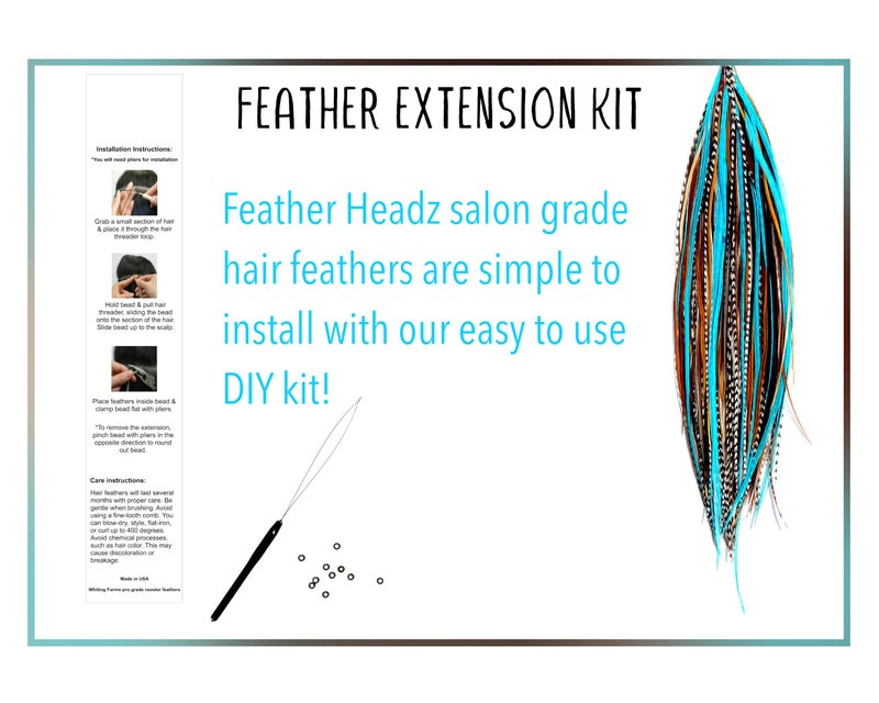 Feather Headz 21 Natural & Turquoise Color Hair Extensions â€“ 9â€â€“14â€ Long â€“ DIY Rooster Kit with 20 Micro-Link Beads â€“ 100% Real Feathers â€“ Eye-Catching Boho Style - Image 3