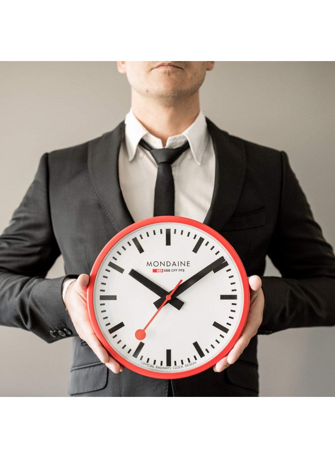 MONDAINE Mondaine Wall Clock A990.Clock.11SBC 25cm - Official Swiss Railways Clock Red Second Hand Red Aluminium Casing Dust Resistant  - Image 4