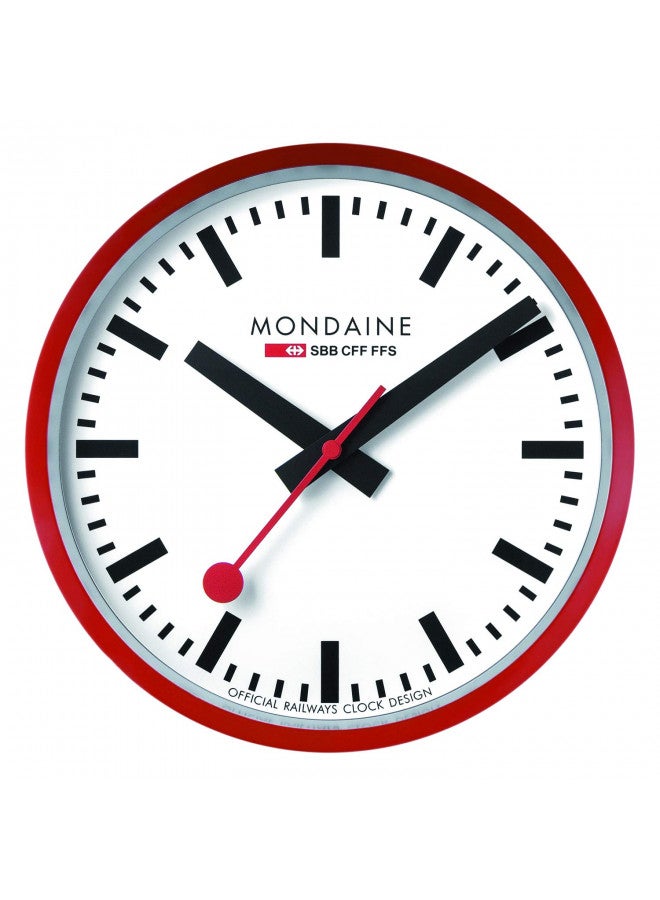 MONDAINE Mondaine Wall Clock A990.Clock.11SBC 25cm - Official Swiss Railways Clock Red Second Hand Red Aluminium Casing Dust Resistant  - Image 1