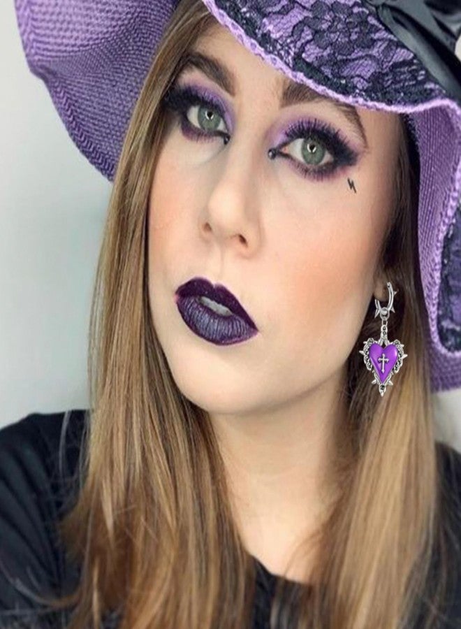 WCRAZYE Gothic Heart Earring for Women Vintage Halloween Dark Punk Heart Cross Earring Victoria Goth Witch Vampire Jewelry Accessories (Purple) - Image 4