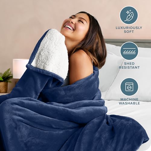 Bare Home Sherpa Fleece Blanket - Twin/Twin Extra Long - Blanket for Bed, Sofa, and Couch - Warm & Lightweight - Fluffy & Soft - Reversible (Twin/Twin XL, Dark Blue) - Image 2