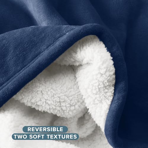Bare Home Sherpa Fleece Blanket - Twin/Twin Extra Long - Blanket for Bed, Sofa, and Couch - Warm & Lightweight - Fluffy & Soft - Reversible (Twin/Twin XL, Dark Blue) - Image 3
