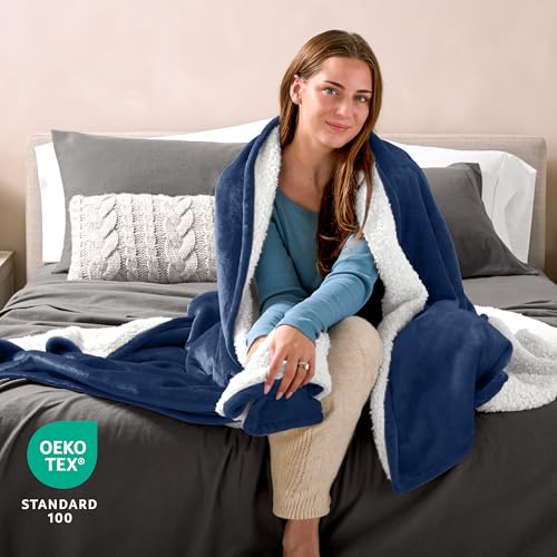 Bare Home Sherpa Fleece Blanket - Twin/Twin Extra Long - Blanket for Bed, Sofa, and Couch - Warm & Lightweight - Fluffy & Soft - Reversible (Twin/Twin XL, Dark Blue) - Image 5