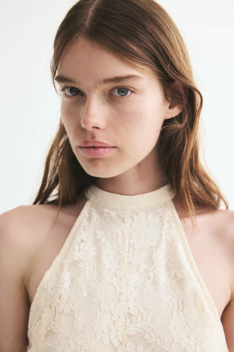 H&M  Godet-pleated lace dress for Women | Best Price UAE