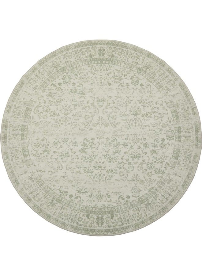 BILEEHOME Kitchen Living Room Bedroom Dining Room 5' Round Vintage Rug Indoor Floor Cover Floral Print Sage Green Circle Rug 5' Round - Image 2