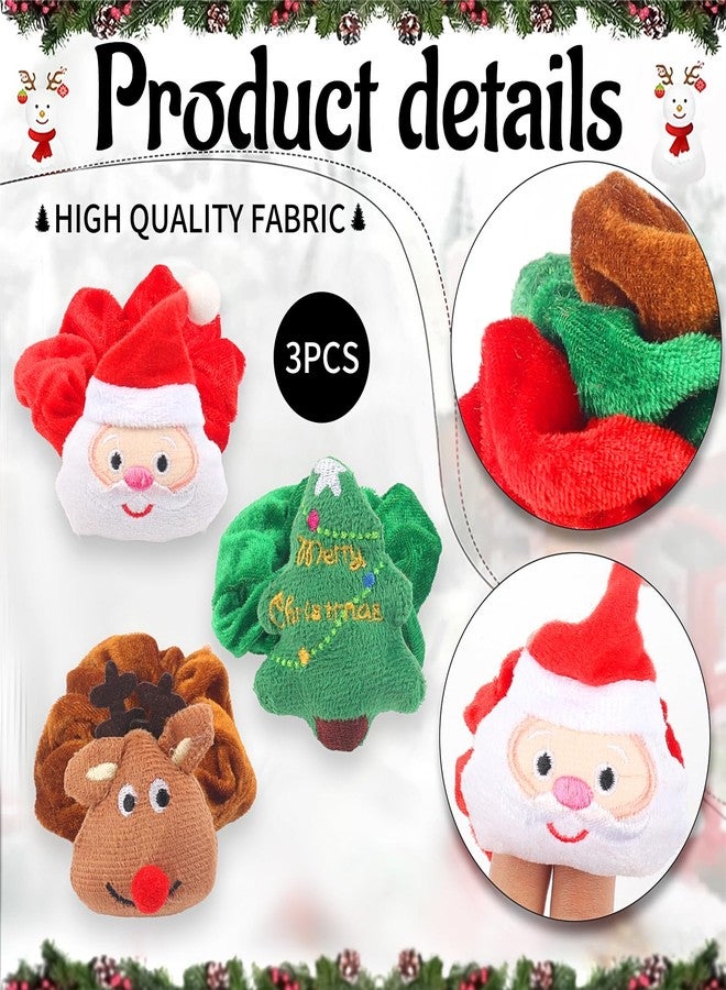 Doneace Christmas Hair Scrunchies Christmas Hair Ties Elastic with Christmas Tree Santa Claus Elk Soft Elastic Hair Bands Red Green Brown Xmas Ponytail Holders for Women Girls Christmas Hair Accessories 3PCS - Image 2
