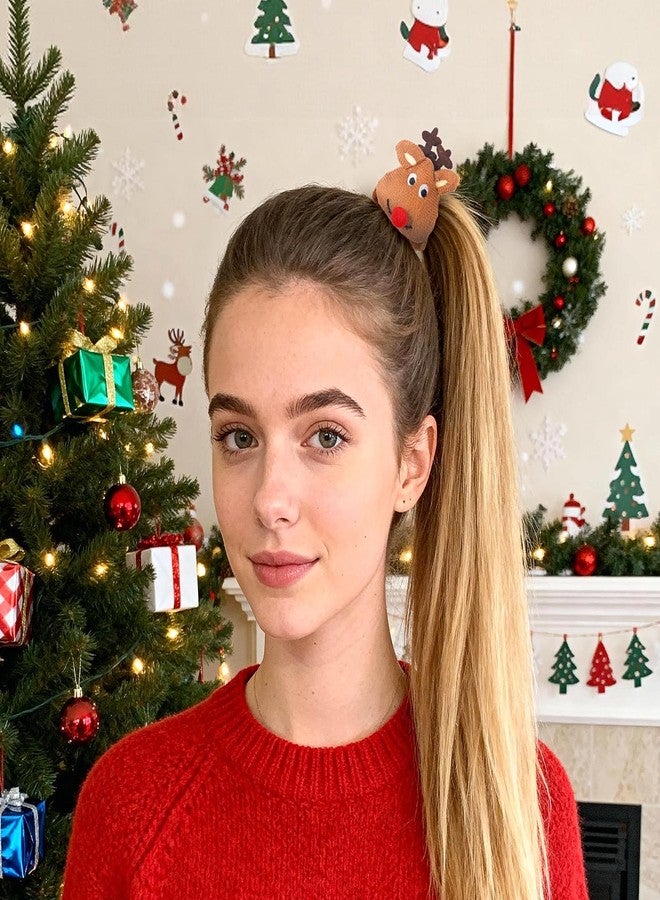 Doneace Christmas Hair Scrunchies Christmas Hair Ties Elastic with Christmas Tree Santa Claus Elk Soft Elastic Hair Bands Red Green Brown Xmas Ponytail Holders for Women Girls Christmas Hair Accessories 3PCS - Image 3
