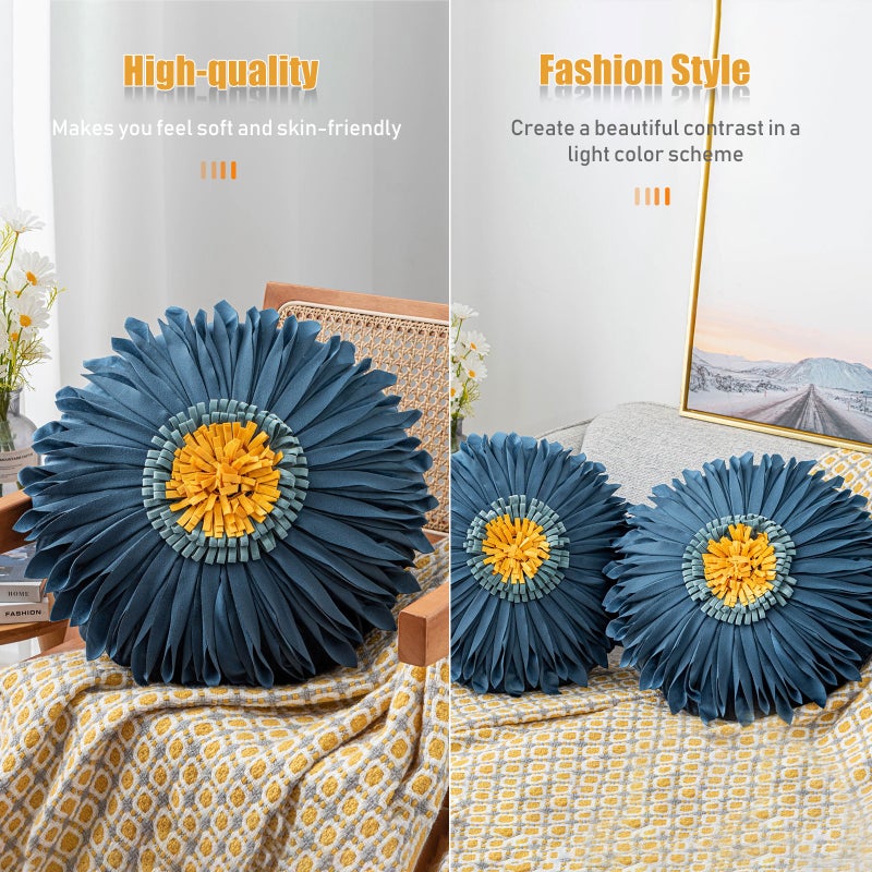 غلاف وسادة على شكل زهرة شمس ثلاثية الأبعاد، غلاف وسادة ناعم مع سحابة خفية للديكور المنزلي، السرير والصالة وغرفة النوم والسيارة، غلاف وسادة تزيين دائري قياسه 18 بوصة - Image 4