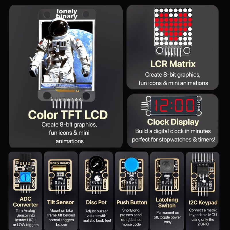 Lonely Binary TinkerBlock 46-Piece Sensor Module Kit Gold Edition, Lead-Free | with Tutorial Sensor Kit Compatible with Arduino IDE, ESP32-S3, Raspberry Pi Pico | DIY Prototyping Starter Kit - Image 3