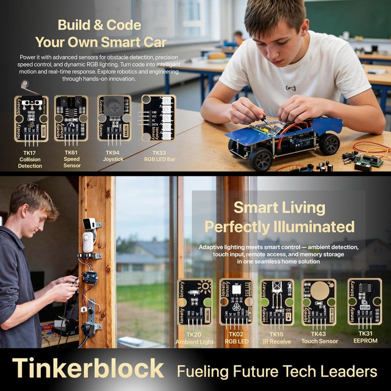 Lonely Binary TinkerBlock 46-Piece Sensor Module Kit Gold Edition, Lead-Free | with Tutorial Sensor Kit Compatible with Arduino IDE, ESP32-S3, Raspberry Pi Pico | DIY Prototyping Starter Kit - Image 5
