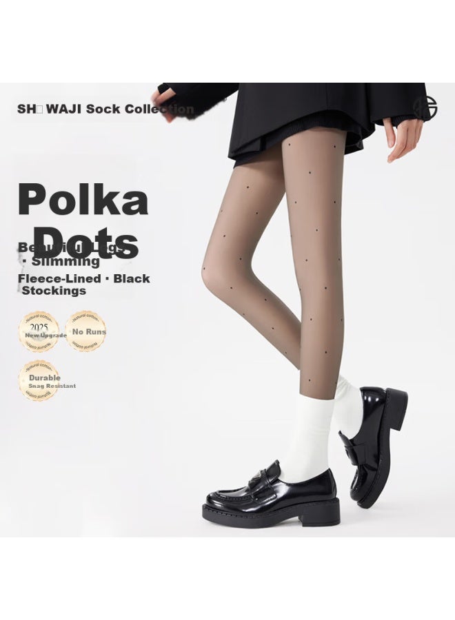 Shiwa Ji Polka Dot Black Sheer Leggings Women's Autumn Winter Fleece-lined Black Transparent Tights Anti-snag Slimming Single-layer Base Pants Tights