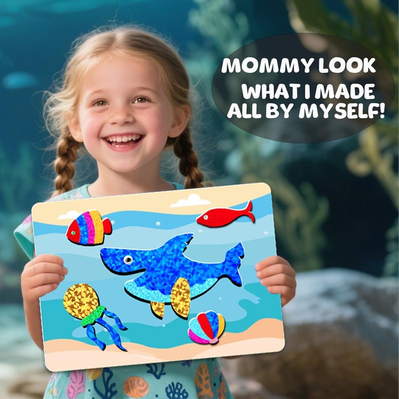 ZMLM Foil Art Kit for Kids - Arts Crafts Fun Mess Free Activity, Gifts for Ages 4 5 6 7 8 9 Girls Boys, Crafts for Kids Creative Birthday Easter Basket Stuffers Gifts Toys (Ocean) - Image 2