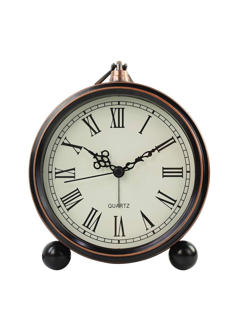 SIEMOO SIEMOO Retro Metal Table Clock Battery Operated NonTicking Silent Quartz Table Desk Small Alarm Clock Desk Clock for Kids Bedroom Living Room Roman55015 