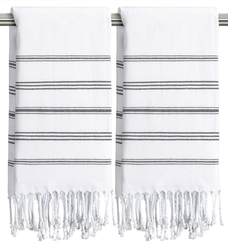 cabanana Turkish Hand Towels for Bathroom - Set of 2 Cotton Woven Bathroom Hand Towels with Fringe, Quick Dry Thin Decorative Kitchen Tea Towels (White) - Image 1