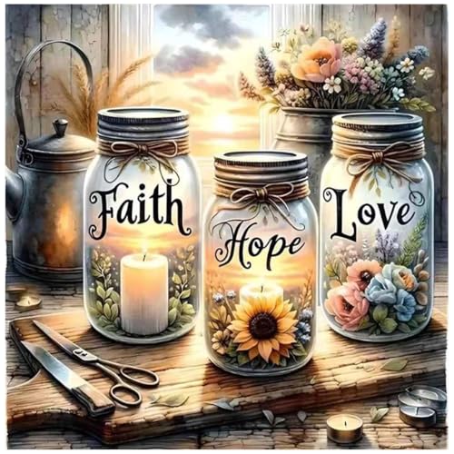 Tiwabb Stamped Cross Stitch Kits for Adults - Faith,Hope,Love Wishing Bottle Embroidery Kits for Beginners Adults,11 CT Patterns Dimensions Counted Cross Stitch Kits for Arts Craft Kits 13.7X 13.7 inch - Image 1