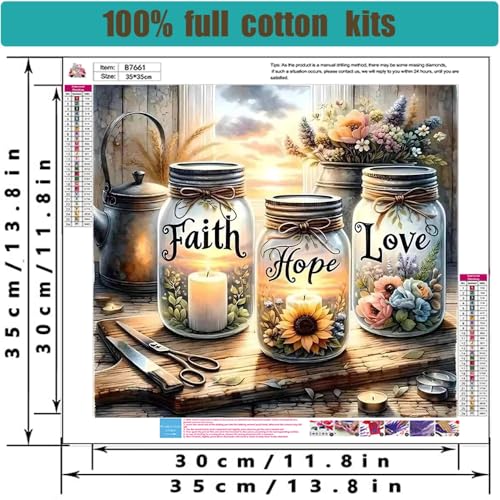 Tiwabb Stamped Cross Stitch Kits for Adults - Faith,Hope,Love Wishing Bottle Embroidery Kits for Beginners Adults,11 CT Patterns Dimensions Counted Cross Stitch Kits for Arts Craft Kits 13.7X 13.7 inch - Image 4
