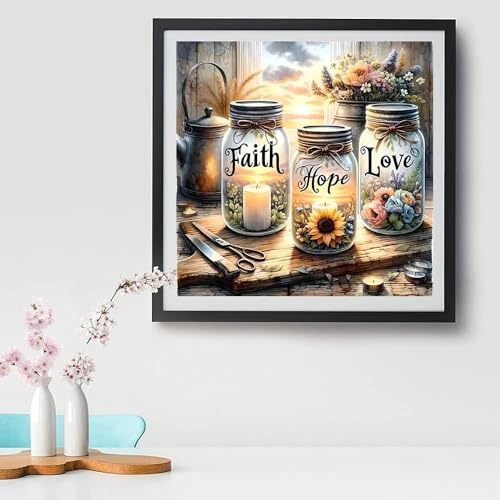 Tiwabb Stamped Cross Stitch Kits for Adults - Faith,Hope,Love Wishing Bottle Embroidery Kits for Beginners Adults,11 CT Patterns Dimensions Counted Cross Stitch Kits for Arts Craft Kits 13.7X 13.7 inch - Image 3