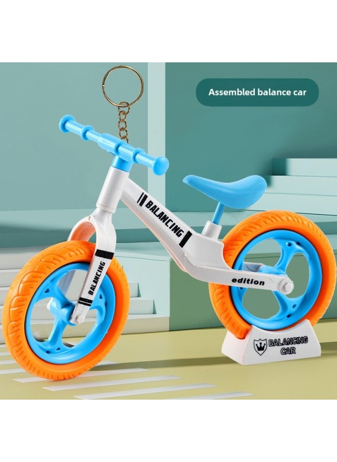 Generic - Self-assembled Toy Mini Bicycle Boutique Key Chain Balance Car Ornaments Small Gift Stall-Color:White Large Assembled Balance Bike Ornament With Keychain - Image 1