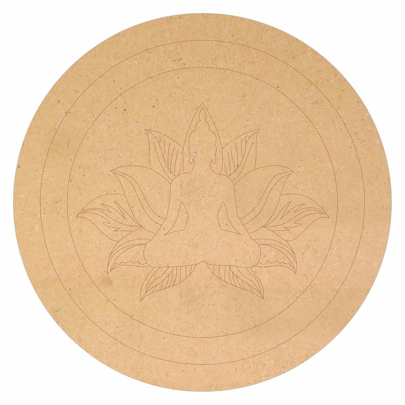 Myenal Pre Marked MDF Cutout 8inch for Clay Art Lotus Flower Buddha Drawing in Round Shape PreMarked Cutout Wooden MDF Shapes 1Pcs