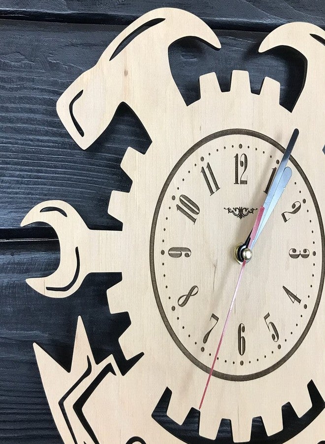 NABSTER Car Service Wall Clock Wood Garage Hanging Decor Mechanic Gifts Men Auto Wall Art Kitchen Fathers Day Christmas Birthday Car Service Clock - 12 Inch / 30 Cm - Image 3