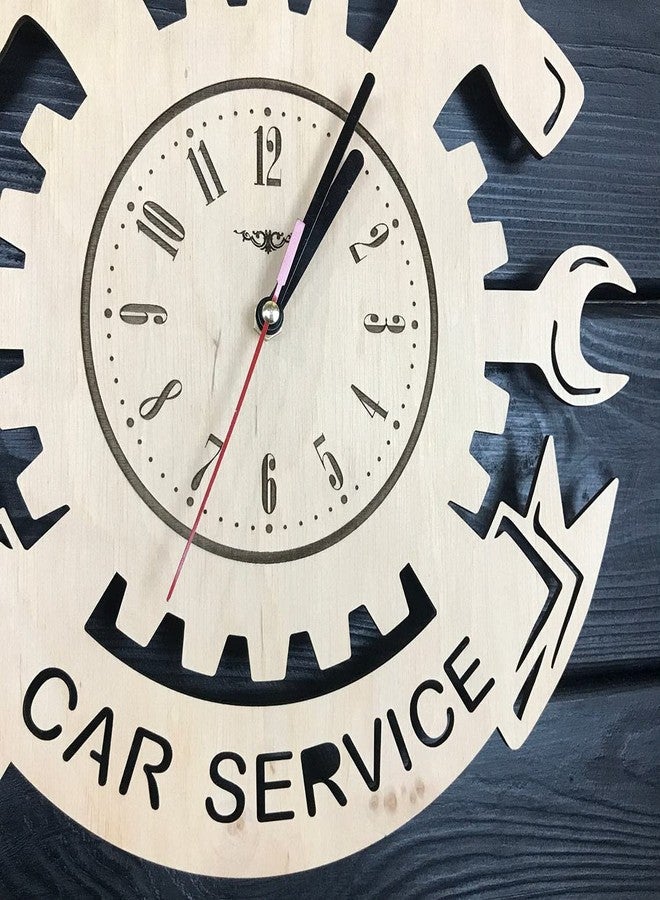 NABSTER Car Service Wall Clock Wood Garage Hanging Decor Mechanic Gifts Men Auto Wall Art Kitchen Fathers Day Christmas Birthday Car Service Clock - 12 Inch / 30 Cm - Image 4