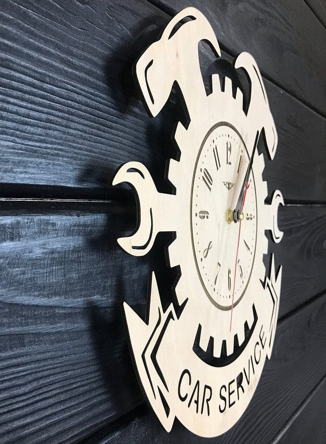 NABSTER Car Service Wall Clock Wood Garage Hanging Decor Mechanic Gifts Men Auto Wall Art Kitchen Fathers Day Christmas Birthday Car Service Clock - 12 Inch / 30 Cm - Image 2