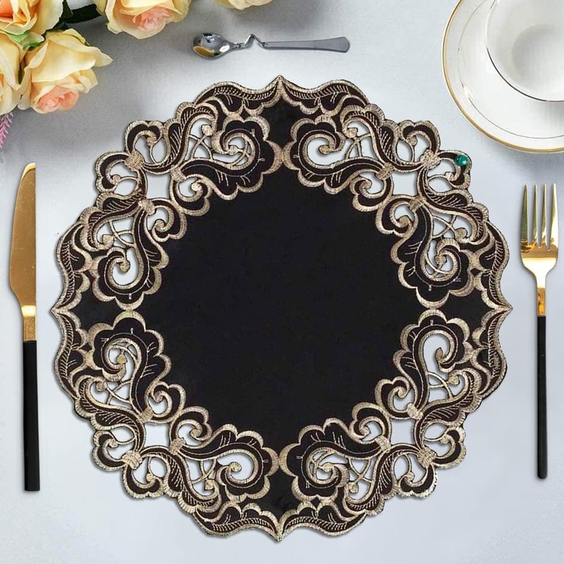 Decozen Decozen Set of 8 Doilies for Table Lace Doilies  Rustic Crochet Farmhouse Kitchen Round Table Placemats  Valentines Day Decorations  15 inch Gold Black The Granada Collection - Image 4