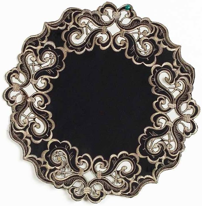 Decozen Decozen Set of 8 Doilies for Table Lace Doilies  Rustic Crochet Farmhouse Kitchen Round Table Placemats  Valentines Day Decorations  15 inch Gold Black The Granada Collection - Image 1