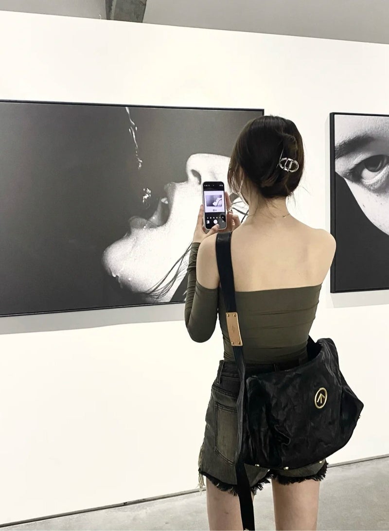 GT GROTTO Black Stone Large Capacity Shoulder Crossbody Bag Unisex - Image 4