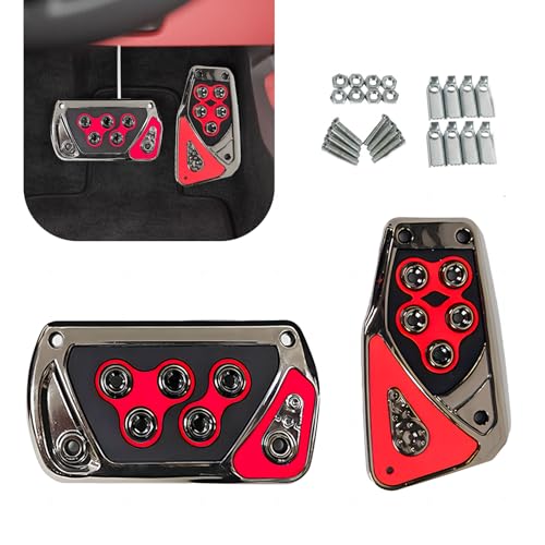 Flygun 2 PCS Car Transmission Brake Pedal Cover 255In x 511In Automatic Pedal Pad 531In x 311In AntiSlip Vehicle Foot Treadle Universal Waterproof Accessories for Most Cars Red - Image 1